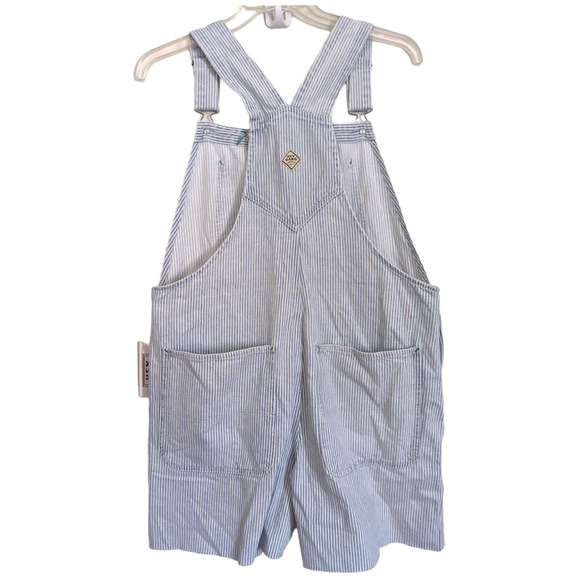 Hey Gang The Miner Denim Overall Shorts in Washed Railroad Stripe, Size XL - Picture 5 of 8